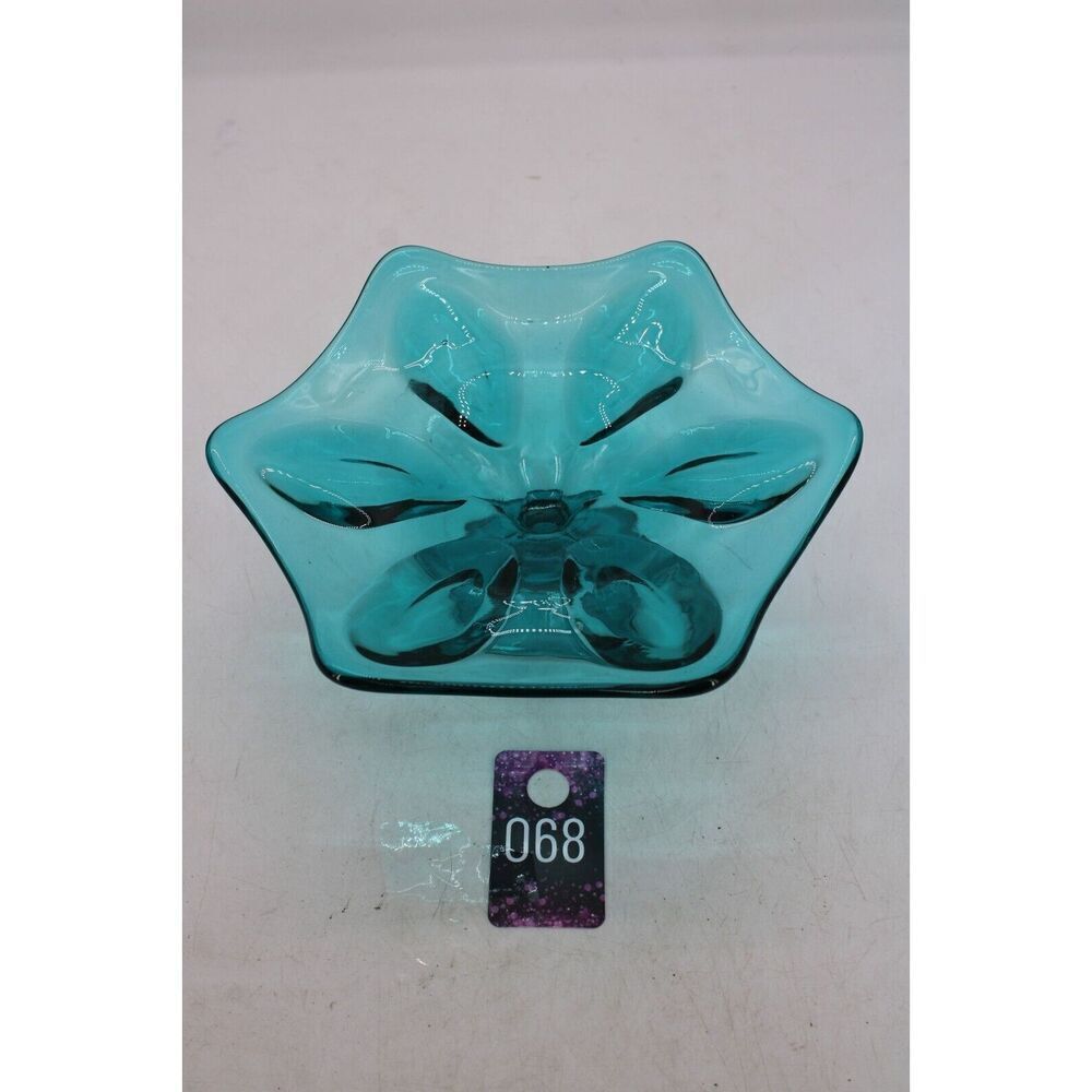 VIKING BLUE GLASS 6 PETAL FOOTED MINIATURE CAKE STAND 8"X4"